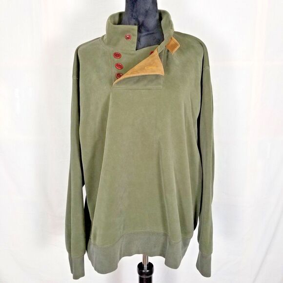 Orvis Other - Orvis Men's Mock Neck Pullover Large Quarter Button Leather Accent Outdoor Green